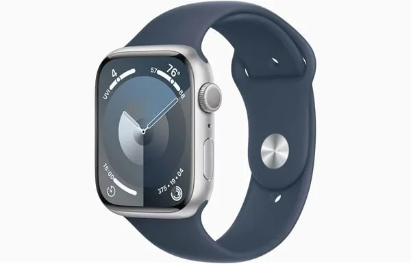 Apple Watch Series 9 GPS 45mm - Silbernes Aluminiumgehäuse mit Sportarmband in Sturmblau - M/L